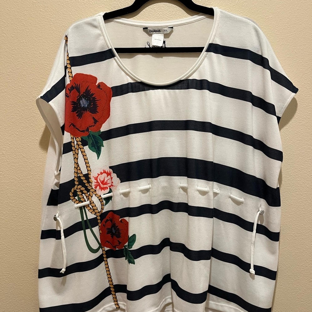 Desigual Tee - Navy & White with Red Poppy - Picture 4 of 8
